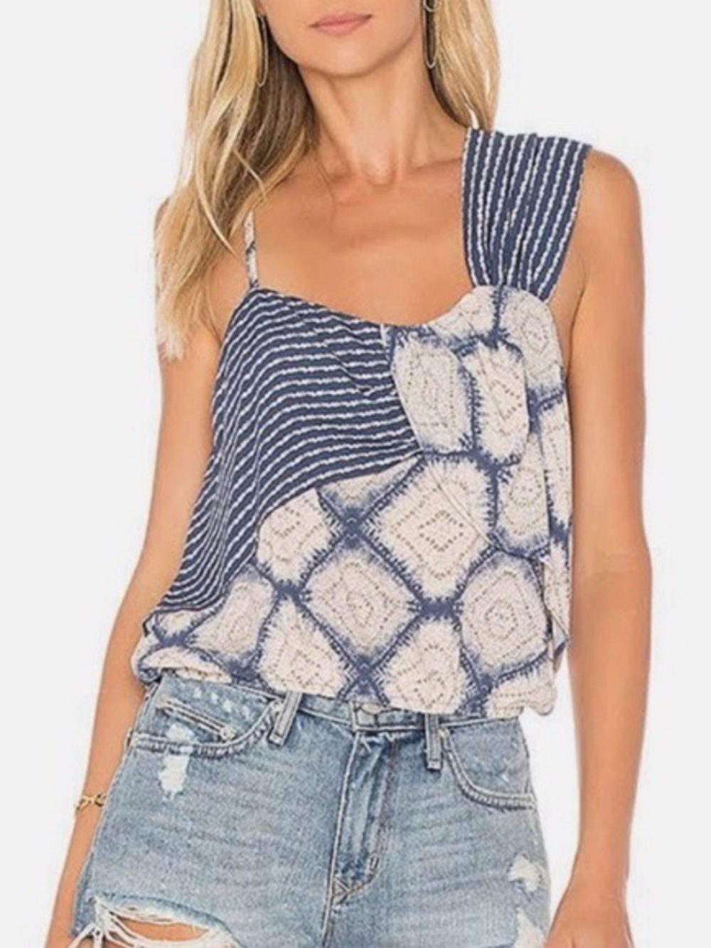 Free People Woman Blue Asymmetrical Cami One Shoulder Crop Top XS Boho Hippie - Picture 2 of 8